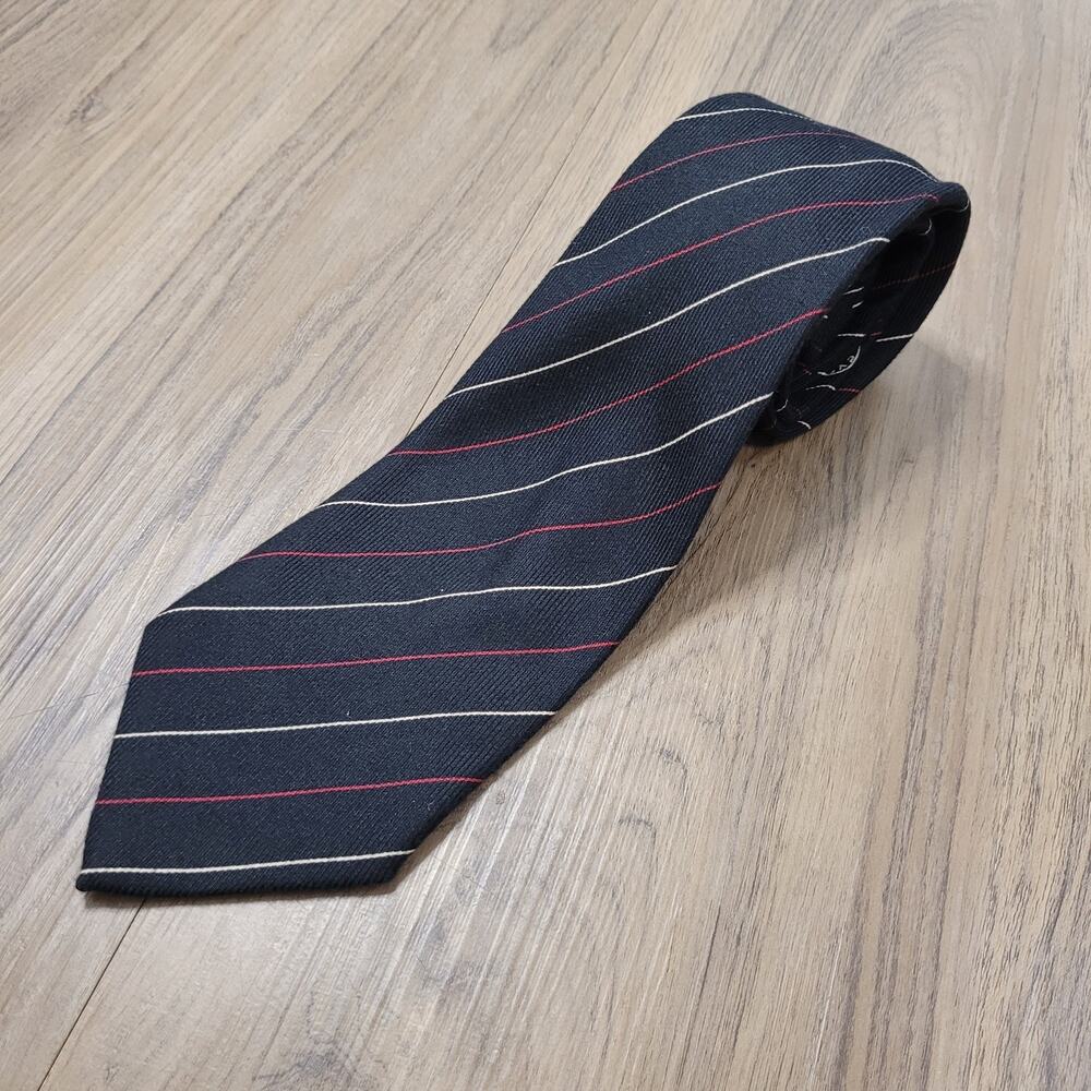 Ermenegildo Zegna Couture Mens Silk Necktie Italy Luxury Striped Black Red White